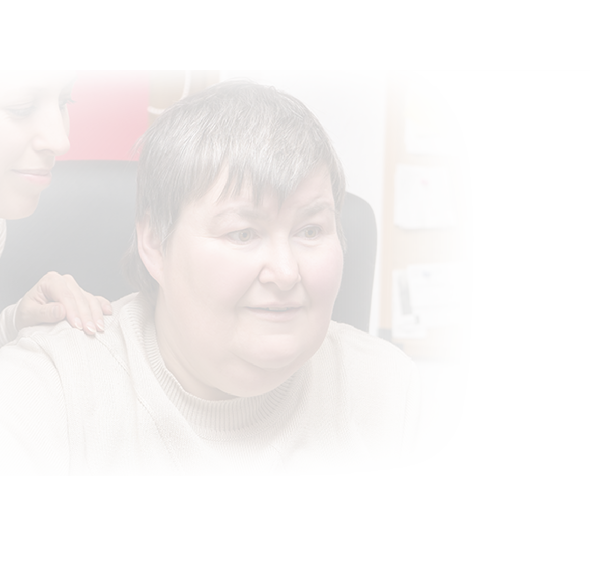 Una mujer con discapacidad y una compañera consultan el ordenador.